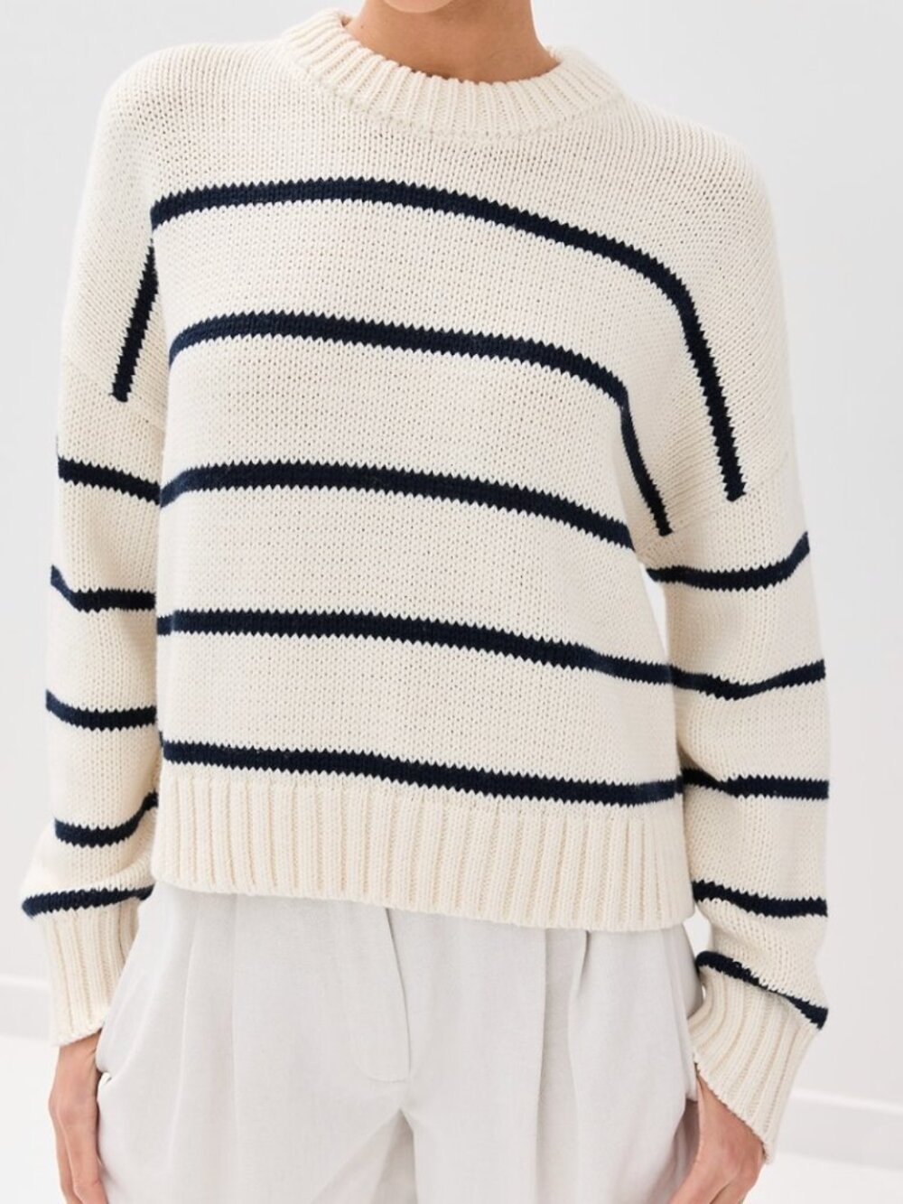 Jenni Kayne  Chloe Striped Cotton Crewneck Sweater in Ivory Black Sz M - Picture 2 of 10